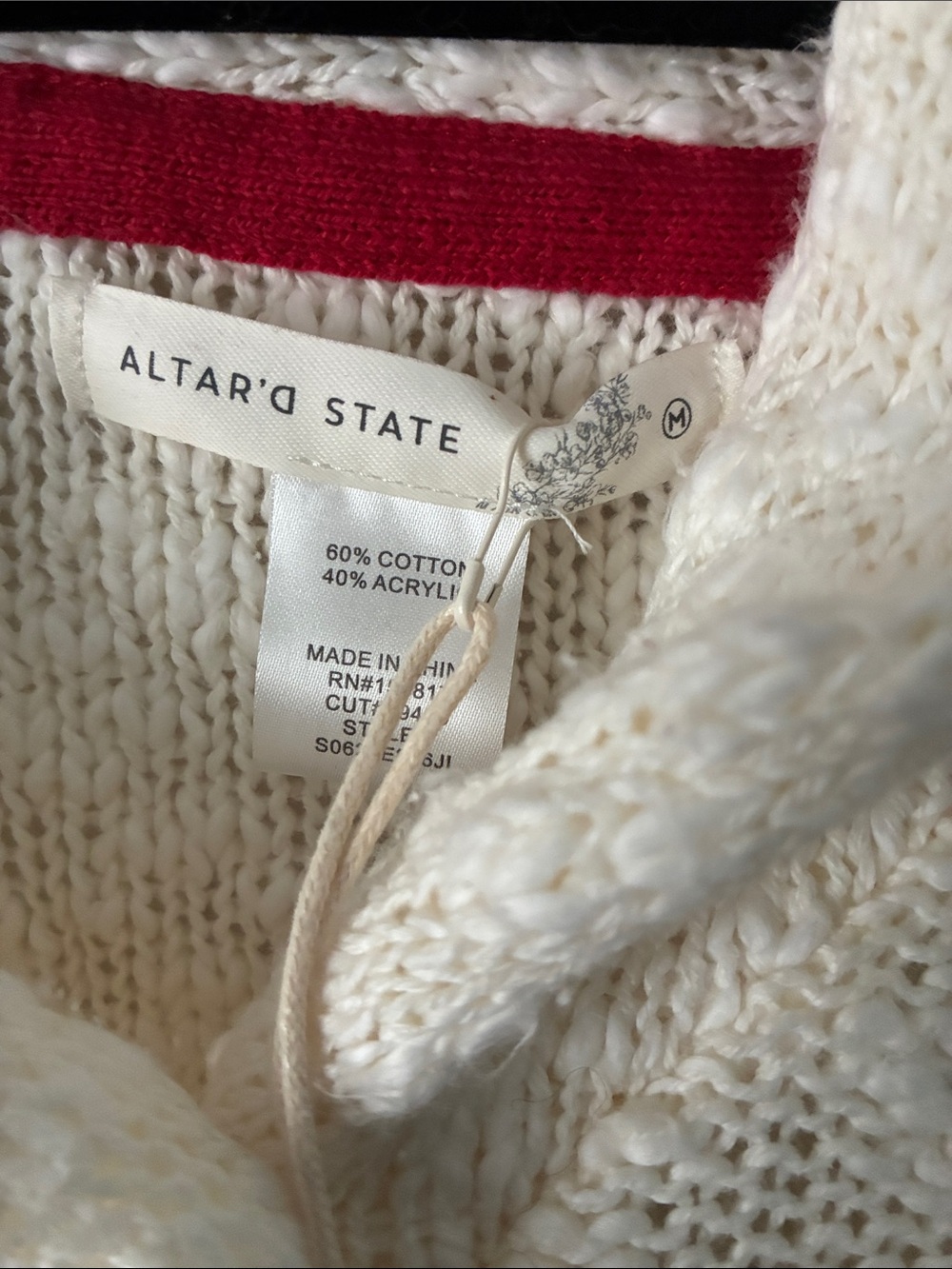 Altar'd State Cream Sweater with Red & Blue Flag Motif - Picture 6 of 11